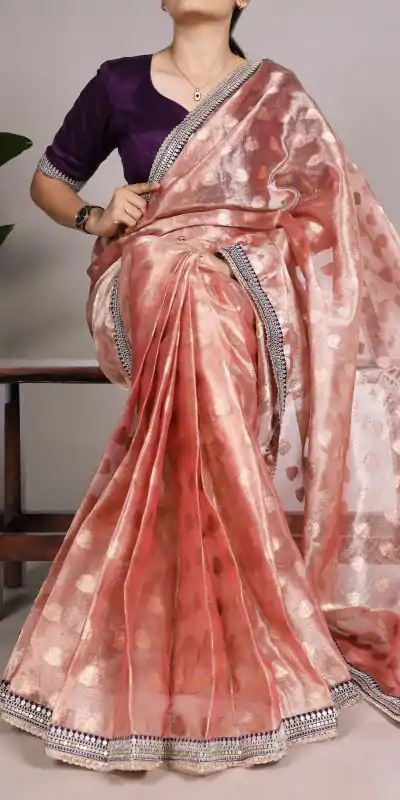 YNF 7113 Onion Color Banarasi Tissue Silk Zari Weaving Work Saree Casual Party Wear, Wedding, Events Etc. Expected Delivery 4-6 Working Days @1699 | Designer Sarees, Embroidered Sarees, Sarees, Bollywood Sarees, Creative Sarees, Ethnic Saree, Modern Digital sarees, Party Wear Sarees