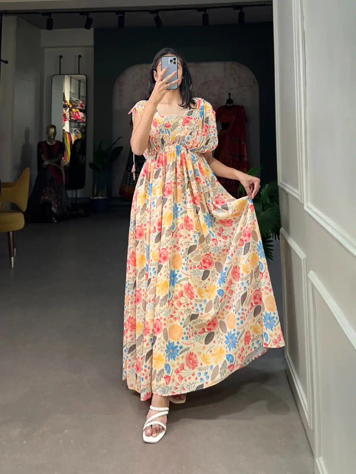 YNF 5015 Mustard Color Georgette Floral printed Gown Casual, Wedding, Festive, Events, Designer Party Wear, Delivery 4-6 Working Days @1649 | Gowns, Bollywood Gowns, Creative Gowns, Designer Gowns, Embroidered Gowns, Party Wear Gowns