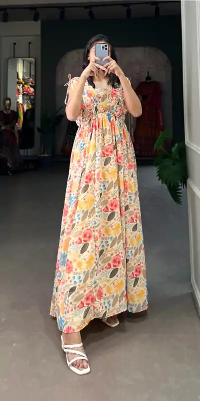YNF 5015 Mustard Color Georgette Floral printed Gown Casual, Wedding, Festive, Events, Designer Party Wear, Delivery 4-6 Working Days @1649 | Gowns, Bollywood Gowns, Creative Gowns, Designer Gowns, Embroidered Gowns, Party Wear Gowns