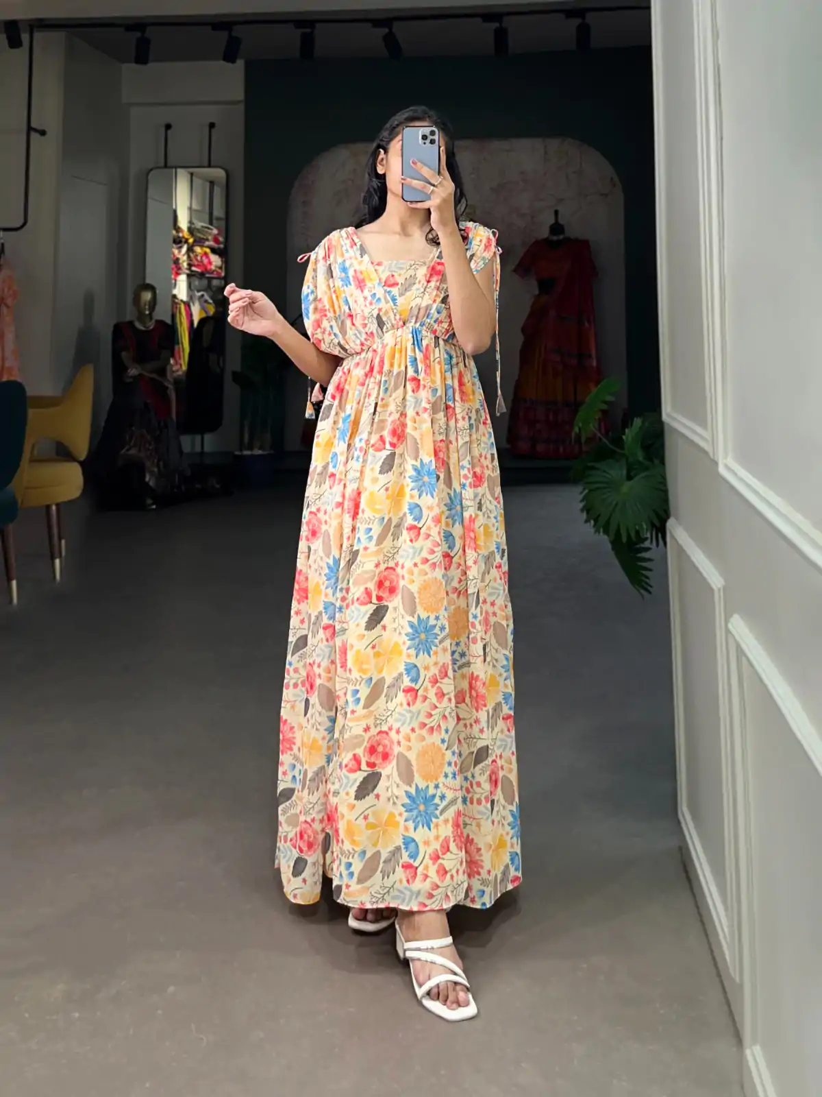 YNF 5015 Mustard Color Georgette Floral printed Gown Casual, Wedding, Festive, Events, Designer Party Wear, Delivery 4-6 Working Days @1649 | Gowns, Bollywood Gowns, Creative Gowns, Designer Gowns, Embroidered Gowns, Party Wear Gowns
