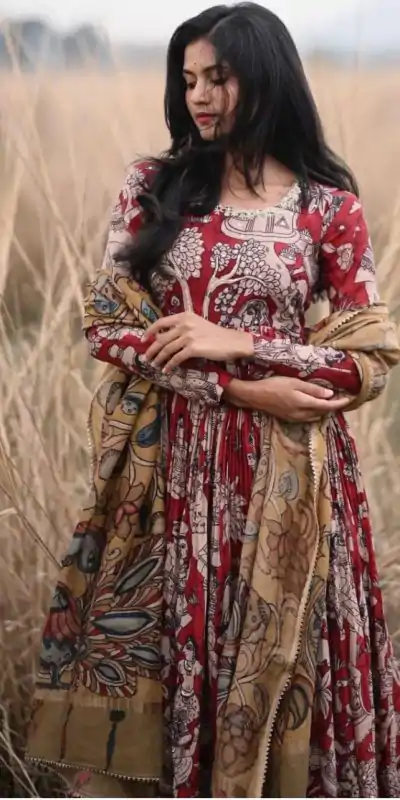 PC 363 Red Color Chant Crepe Kalamkari printed Work Gown Casual, Party Wear, Events, Festivals Wear Etc. Expected Delivery 4-6 Working Days @2029/- | Gowns, Bollywood Gowns, Creative Gowns, Designer Gowns, Embroidered Gowns, Party Wear Gowns