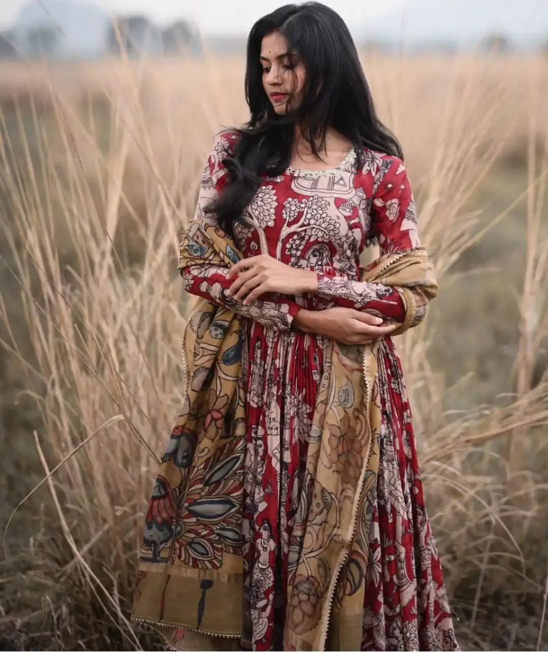 PC 363 Red Color Chant Crepe Kalamkari printed Work Gown Casual, Party Wear, Events, Festivals Wear Etc. Expected Delivery 4-6 Working Days @2029/- | Gowns, Bollywood Gowns, Creative Gowns, Designer Gowns, Embroidered Gowns, Party Wear Gowns