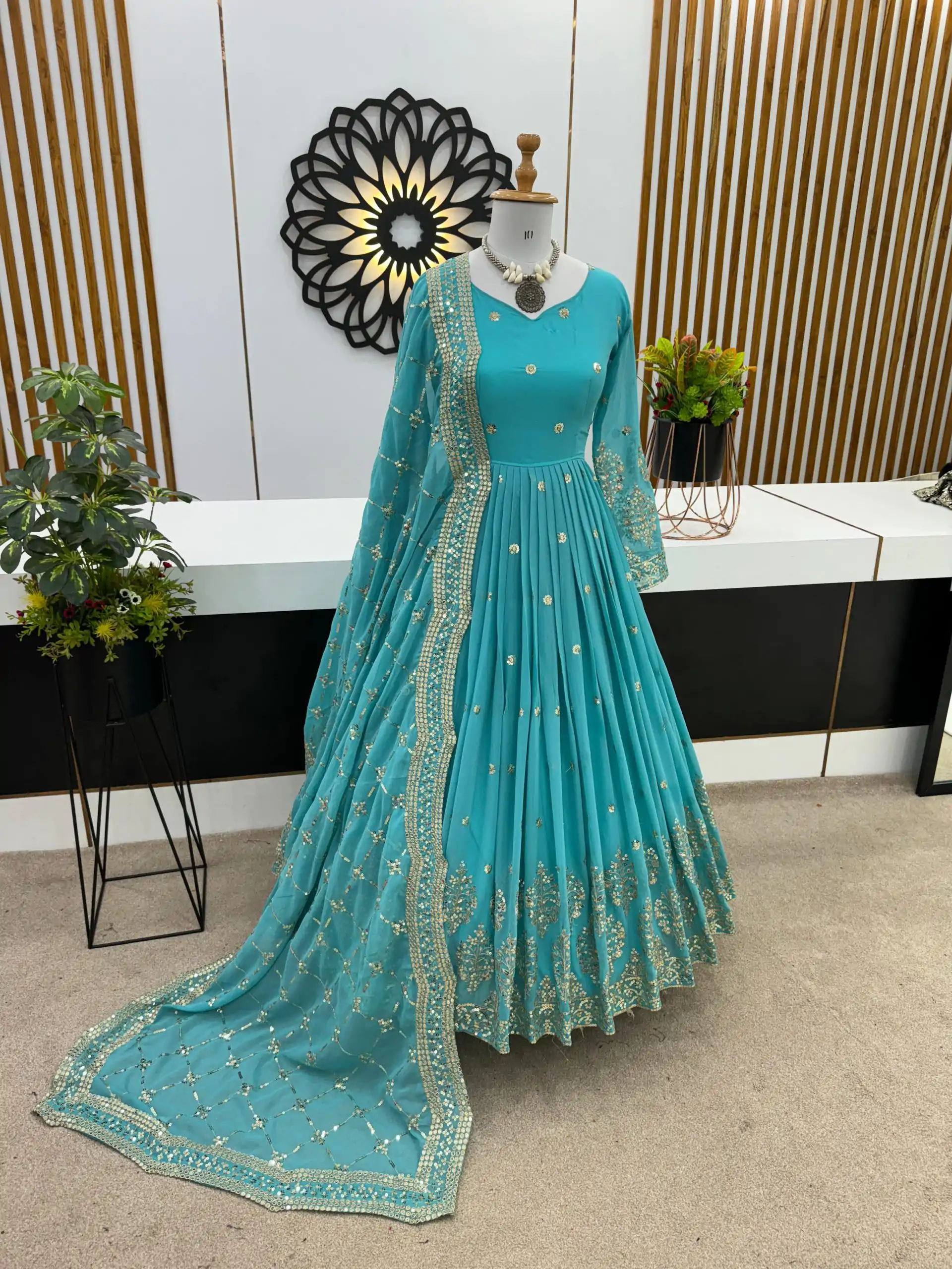 ZF 359 Blue Color Georgette Embroidery Sequence Work Gown Casual, Wedding, Party, Festive, Events Etc. Expected Delivery 4-6 Working Days @1999/- | Gowns, Bollywood Gowns, Creative Gowns, Designer Gowns, Embroidered Gowns, Party Wear Gowns