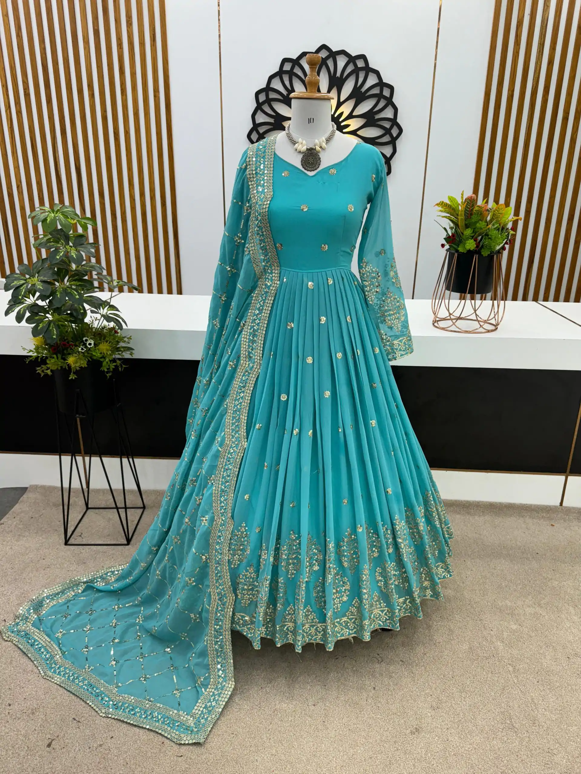 ZF 359 Blue Color Georgette Embroidery Sequence Work Gown Casual, Wedding, Party, Festive, Events Etc. Expected Delivery 4-6 Working Days @1999/- | Gowns, Bollywood Gowns, Creative Gowns, Designer Gowns, Embroidered Gowns, Party Wear Gowns