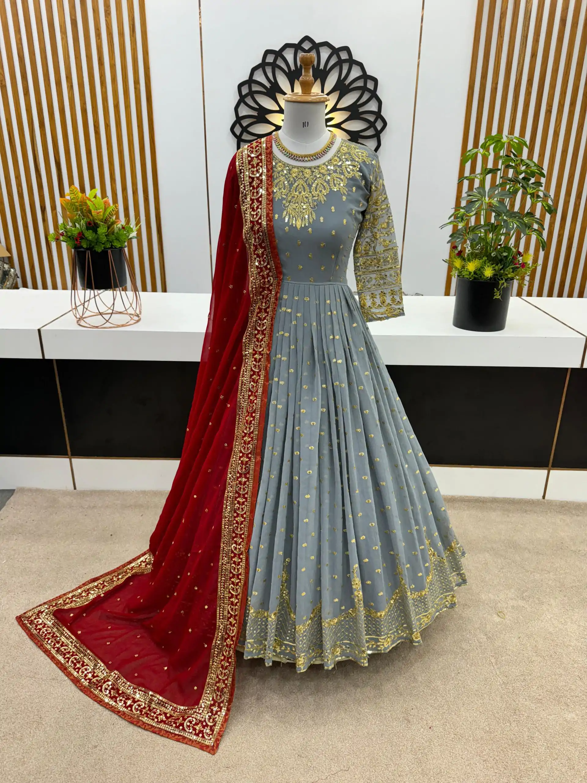 ZSR 3060 Cement Color Georgette Embroidery Sequence Work Gown Casual, Wedding, Party, Festive, Events Etc. Expected Delivery 4-6 Working Days @1999/- | Gowns, Bollywood Gowns, Creative Gowns, Designer Gowns, Embroidered Gowns, Party Wear Gowns