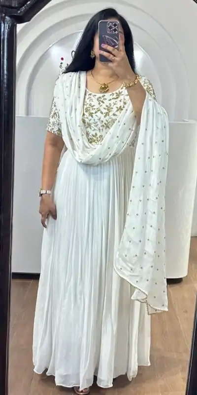 RTC 5725 White Color Chinon Silk Thread Sequence Anarkali Suit Casual, Wedding, Party, Festive, Events. Expected Delivery 4-6 Working Days @1849/- | Anarkali Suits, Bollywood Anarkali, Creative-Anarkali, Designer Anarkali, Embroidered Anarkali, Party Wear Anarkali