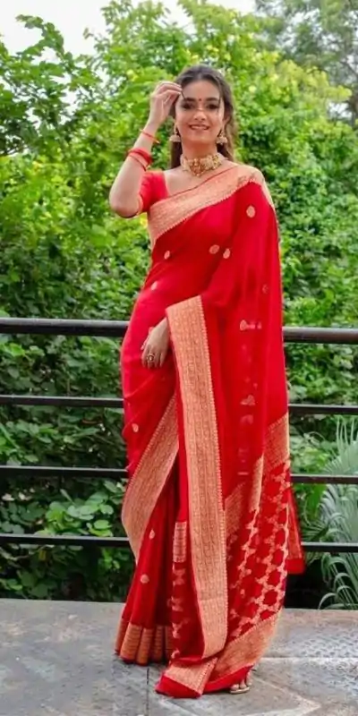 KP 4089 Red Color Soft Lichi Silk Jacquard On All Over Saree Casual, Party Wear, Wedding, Events Etc. Expected Delivery 4-6 Working Days @1299/- | Designer Sarees, Embroidered Sarees, Sarees, Bollywood Sarees, Creative Sarees, Ethnic Saree, Modern Digital sarees, Party Wear Sarees