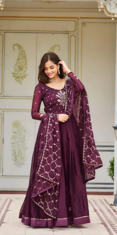 Ram 022 Purple Color Rangoli Sequence Embroidery Gown Casual, Wedding, Festive, Events Expected Delivery 4-6 Working Days @2099/- | Gowns, Bollywood Gowns, Creative Gowns, Designer Gowns, Embroidered Gowns, Party Wear Gowns