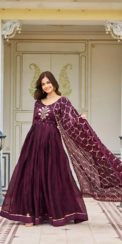 Ram 022 Purple Color Rangoli Sequence Embroidery Gown Casual, Wedding, Festive, Events Expected Delivery 4-6 Working Days @2099/- | Gowns, Bollywood Gowns, Creative Gowns, Designer Gowns, Embroidered Gowns, Party Wear Gowns