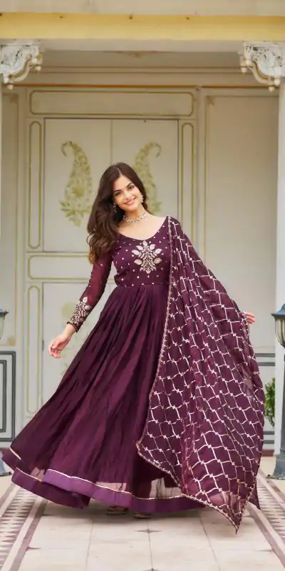 Ram 022 Purple Color Rangoli Sequence Embroidery Gown Casual, Wedding, Festive, Events Expected Delivery 4-6 Working Days @2099/- | Gowns, Bollywood Gowns, Creative Gowns, Designer Gowns, Embroidered Gowns, Party Wear Gowns