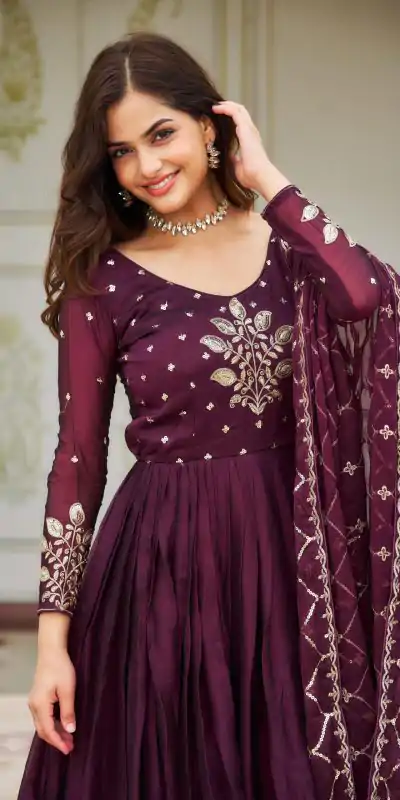 Ram 022 Purple Color Rangoli Sequence Embroidery Gown Casual, Wedding, Festive, Events Expected Delivery 4-6 Working Days @2099/- | Gowns, Bollywood Gowns, Creative Gowns, Designer Gowns, Embroidered Gowns, Party Wear Gowns