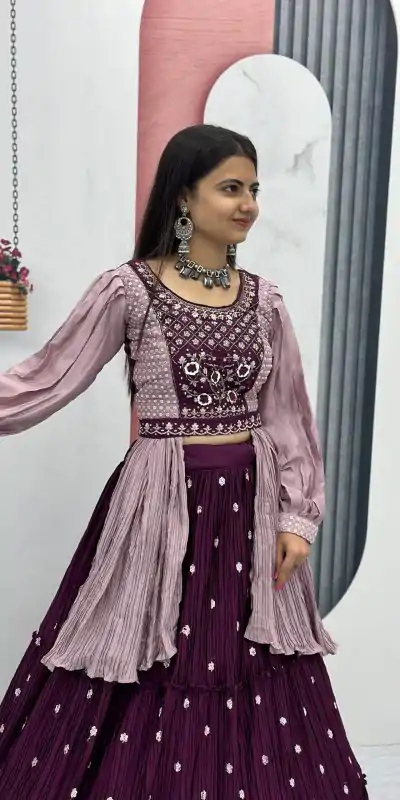 PC 419 Purple Color Chinon Real Handwork Lehenga Choli Casual, Party Wear, Events, Festivals Wear Expected Delivery 4-6 Working Days @2629/- | Lehenga, Bollywood Lehenga, Creative Lehenga, Designer Lehenga, Embroidered Lehenga, Party Wear Lehenga