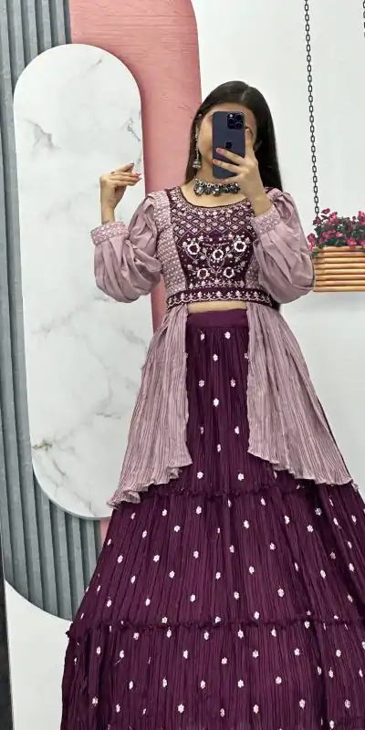 PC 419 Purple Color Chinon Real Handwork Lehenga Choli Casual, Party Wear, Events, Festivals Wear Expected Delivery 4-6 Working Days @2629/- | Lehenga, Bollywood Lehenga, Creative Lehenga, Designer Lehenga, Embroidered Lehenga, Party Wear Lehenga