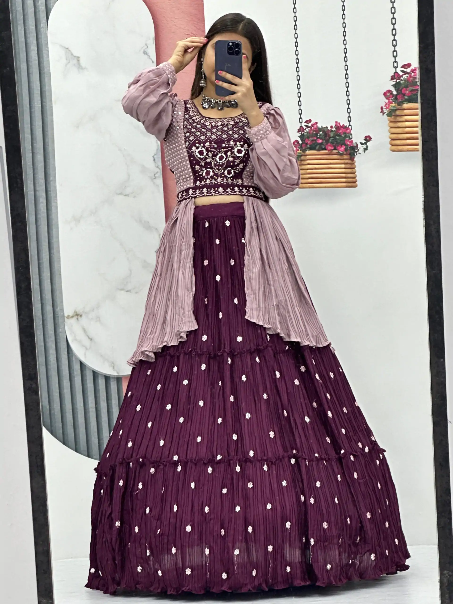 PC 419 Purple Color Chinon Real Handwork Lehenga Choli Casual, Party Wear, Events, Festivals Wear Expected Delivery 4-6 Working Days @2629/- | Lehenga, Bollywood Lehenga, Creative Lehenga, Designer Lehenga, Embroidered Lehenga, Party Wear Lehenga