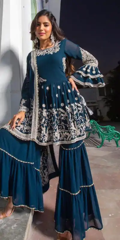NSR 772 Blue Color Georgette Embroidery Heavy Moti Lace Salwar Suit Casual, Party Festive, Events Etc. Expected Delivery 4-6 Working Days @1999/- | Casual Suits, Jump Suits, Salwar suit, Creative suits, Designer Suits, Palazzo Suits, Party Wear Suits, Patiala Suits, Straight Suits