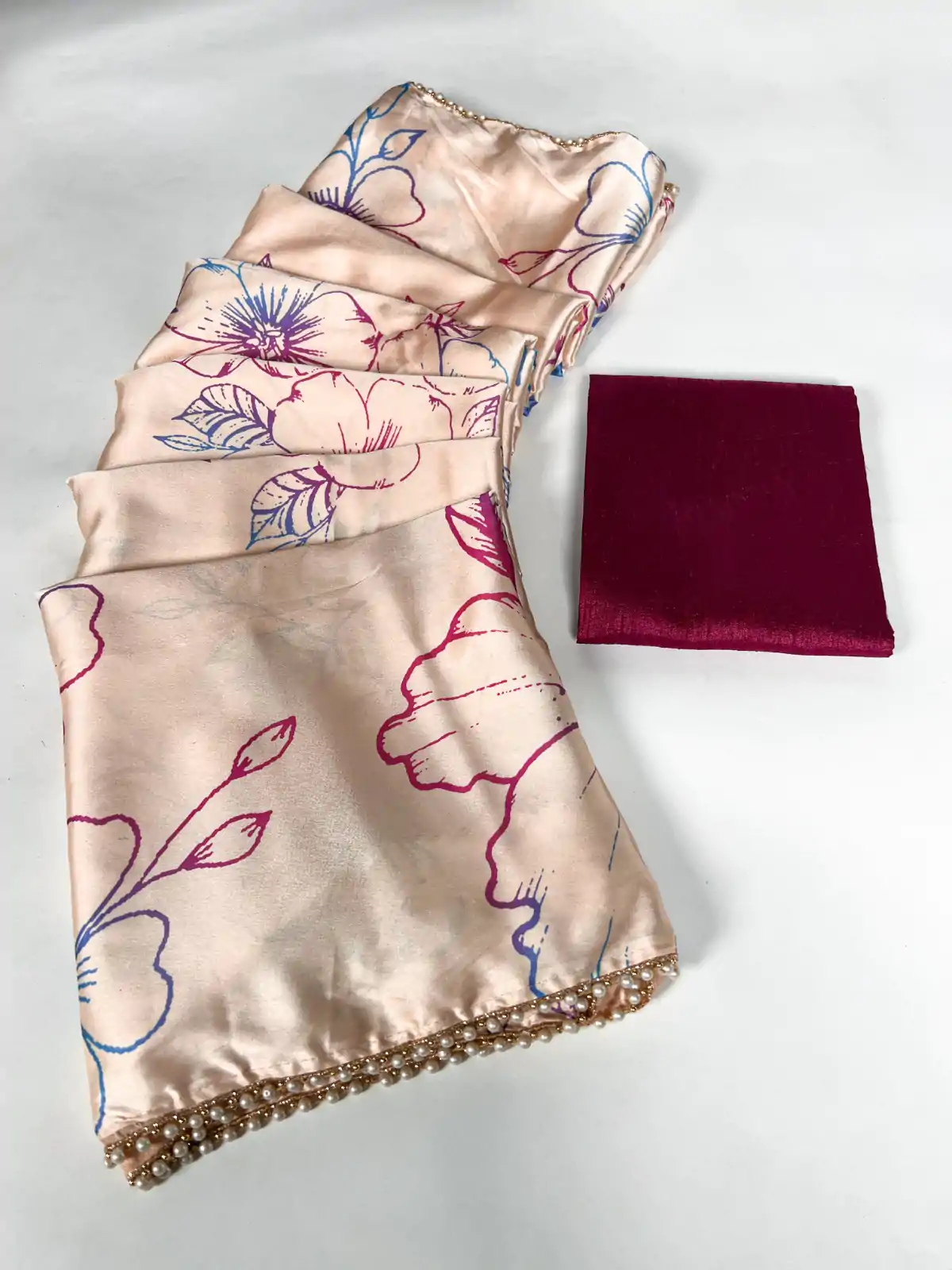 YNF 7028 Cream Color Satin Silk Floral Printed Lace Border Work Saree Casual Party Wear, Wedding, Events Etc. Expected Delivery 4-6 Working Days @1599/- | Designer Sarees, Embroidered Sarees, Sarees, Bollywood Sarees, Creative Sarees, Ethnic Saree, Modern Digital sarees, Party Wear Sarees