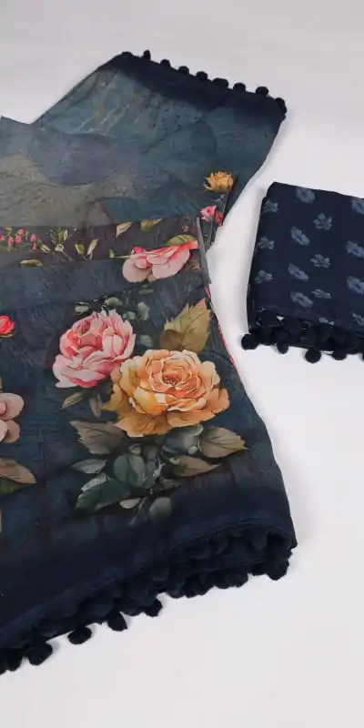 YNF 7016 Navy Blue Color Georgette Floral Printed Work Saree Casual Party Wear, Wedding, Events Etc. Expected Delivery 4-6 Working Days @1549 | Designer Sarees, Embroidered Sarees, Sarees, Bollywood Sarees, Creative Sarees, Ethnic Saree, Modern Digital sarees, Party Wear Sarees