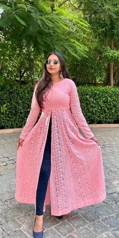 RTC 5611 Pink Color Foux Georgette Chikankari Petal Button Kurti Casual, Wedding, Party, Festive, Events. Expected Delivery 4-6 Working Days @1949/- | Kurti, Bollywood Kurti, Creative Kurtis, Designer Kurti, Party Wear Kurti, Selfie Kurti