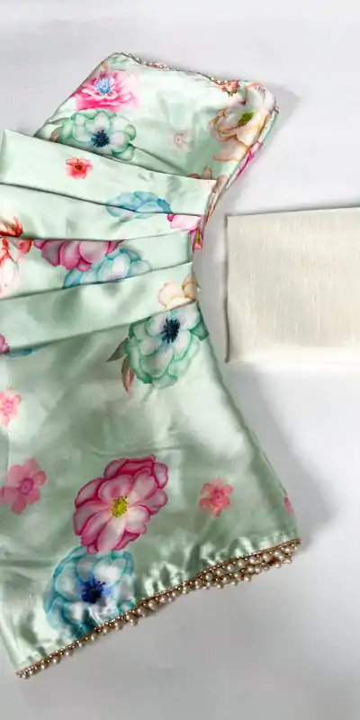 YNF 7028 Pista Color Satin Silk Floral Printed Lace Border Work Saree Casual Party Wear, Wedding, Events Etc. Expected Delivery 4-6 Working Days @1599/- | Designer Sarees, Embroidered Sarees, Sarees, Bollywood Sarees, Creative Sarees, Ethnic Saree, Modern Digital sarees, Party Wear Sarees