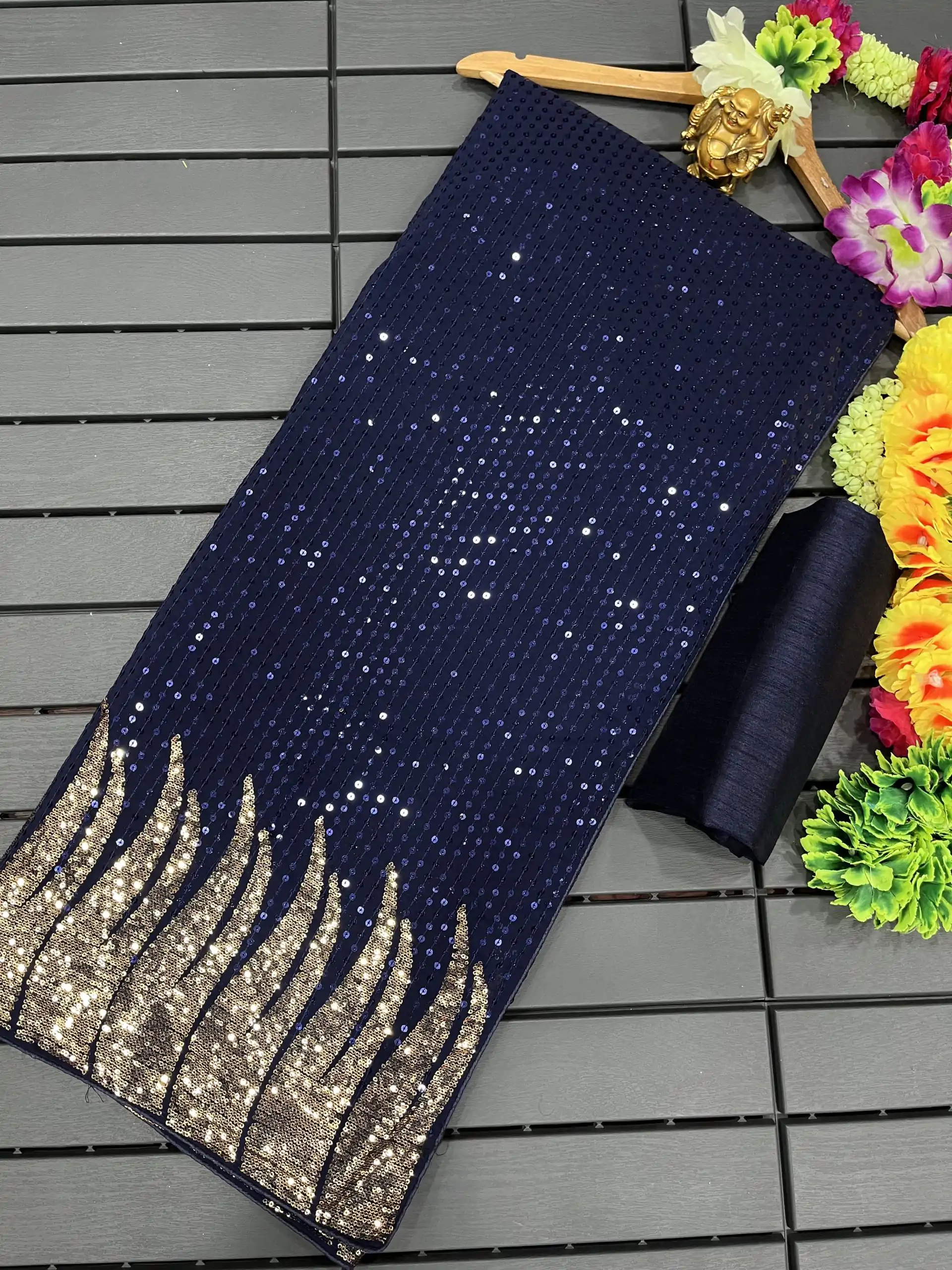 DF 3405 Royal Blue Full Saree Of Heavy Quality 60 Gram Georgette Saree Casual, Party Wear, Wedding, Events Etc Delivery Expected.4-6 Working Days 1799/- | Designer Sarees, Embroidered Sarees, Sarees, Bollywood Sarees, Creative Sarees, Ethnic Saree, Modern Digital sarees, Party Wear Sarees