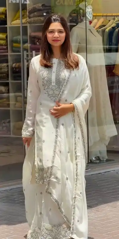 SSR 473 White Color Foix Georgette Thread Sequence Work Salwar Suit Wedding, Party, Festive, Events Etc. Expected Delivery 4-6 Working Days @2099/ | Casual Suits, Jump Suits, Salwar suit, Creative suits, Designer Suits, Palazzo Suits, Party Wear Suits, Patiala Suits, Straight Suits