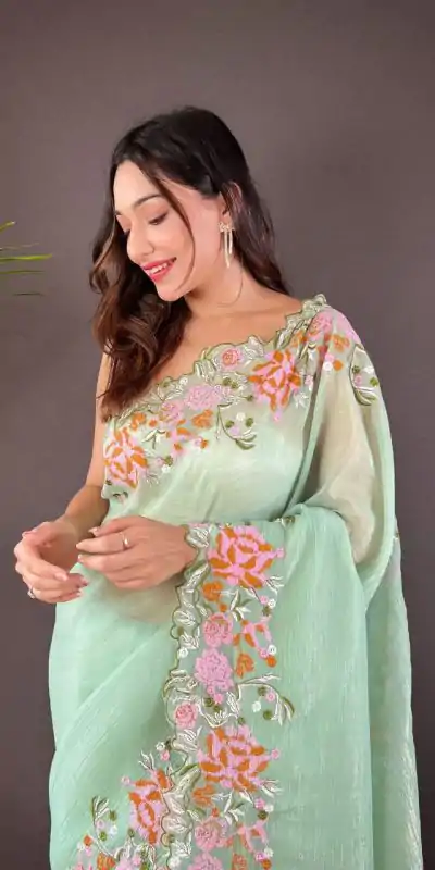 BT 3117 Light Green Color Soft Glossy Silk Embroidery Saree Casual, Party Wear, Traditional Wear, Wedding Wear, Events Etc.@1999/- | Designer Sarees, Sarees, Bollywood Sarees, Creative Sarees, Ethnic Saree, Modern Digital sarees, Party Wear Sarees