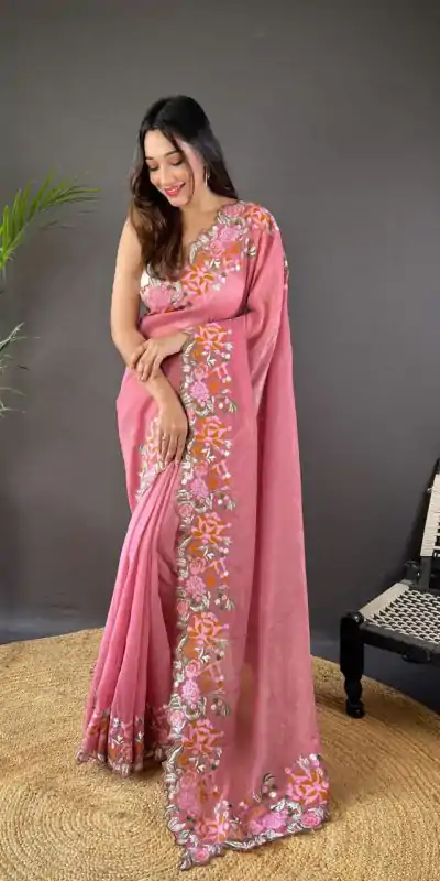 BT 3117 Pink Color Soft Glossy Silk Embroidery Saree Casual, Party Wear, Traditional Wear, Wedding Wear, Events Etc.@1999/- | Designer Sarees, Sarees, Bollywood Sarees, Creative Sarees, Ethnic Saree, Modern Digital sarees, Party Wear Sarees