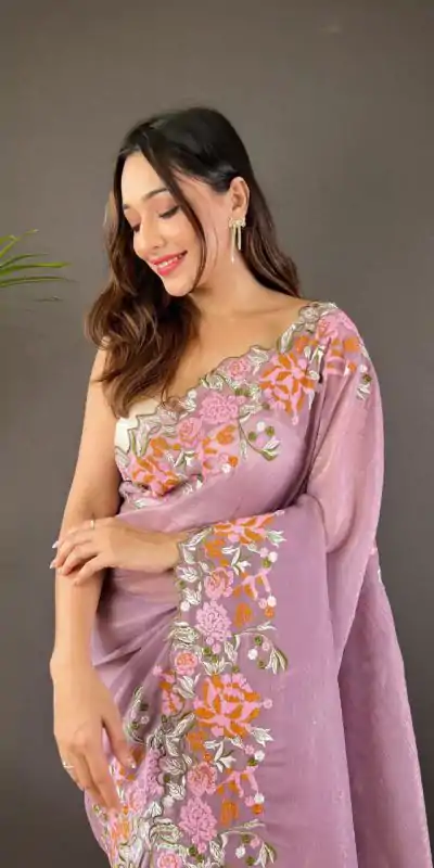 BT 3117 Purple Color Soft Glossy Silk Embroidery Saree Casual, Party Wear, Traditional Wear, Wedding Wear, Events Etc.@1999/- | Designer Sarees, Sarees, Bollywood Sarees, Creative Sarees, Ethnic Saree, Modern Digital sarees, Party Wear Sarees