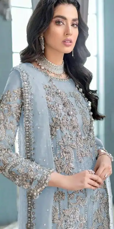 FC MARIA 1032 Light Blue Color Organza Embroidery Sequence Salwar Suit Wedding, Party, Festive events, etc.  Expected Delivery  4-6 Working Days @2099/- | Casual Suits, Jump Suits, Salwar suit, Creative suits, Designer Suits, Palazzo Suits, Party Wear Suits, Patiala Suits, Straight Suits