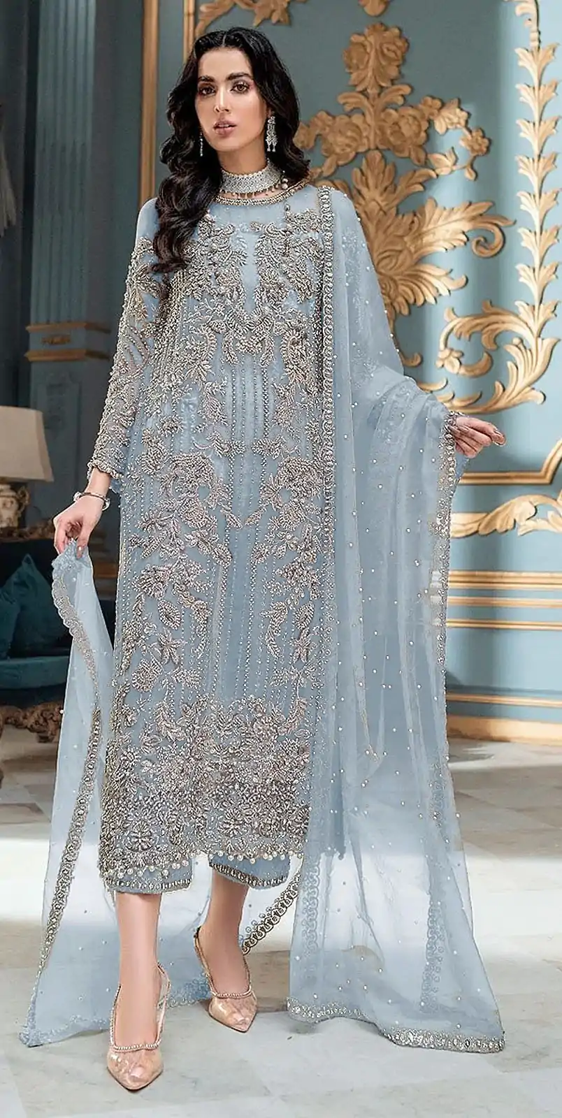 FC MARIA 1032 Light Blue Color Organza Embroidery Sequence Salwar Suit Wedding, Party, Festive events, etc.  Expected Delivery  4-6 Working Days @2099/- | Casual Suits, Jump Suits, Salwar suit, Creative suits, Designer Suits, Palazzo Suits, Party Wear Suits, Patiala Suits, Straight Suits