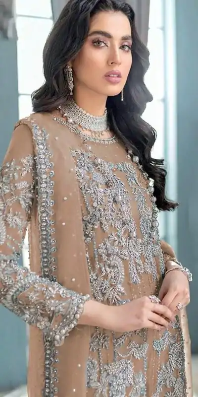 FC MARIA 1032 Light Brown Color Organza Embroidery Sequence Salwar Suit Wedding, Party, Festive events, etc.  Expected Delivery  4-6 Working Days @2099/- | Casual Suits, Jump Suits, Salwar suit, Creative suits, Designer Suits, Palazzo Suits, Party Wear Suits, Patiala Suits, Straight Suits
