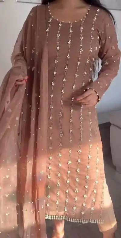 RTC 5731 Peach Color Georgette Thread Rivet Moti Salwar Suit Casual, Wedding, Party, Festive, Events. Expected Delivery 4-6 Working Days @2449/- | Kurti, Bollywood Kurti, Creative Kurtis, Designer Kurti, Party Wear Kurti, Selfie Kurti