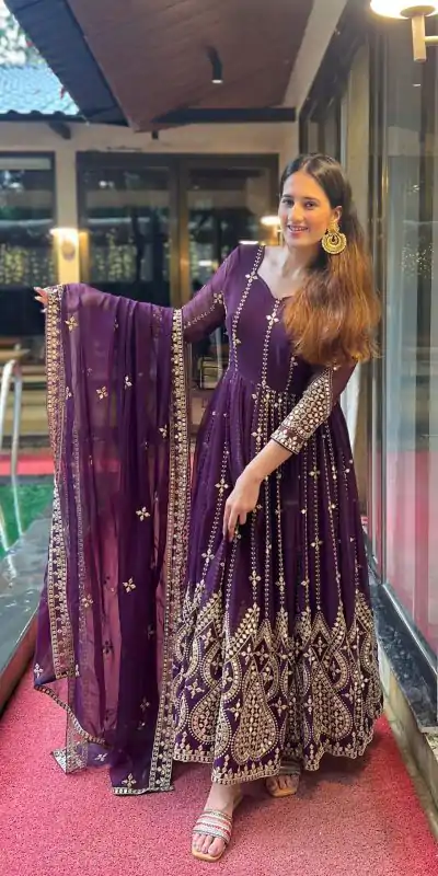 NF 1179 Purple Color Georgette Embroidery Sequence Salwar Suit Casual, Wedding, Party, Festive, Events . Expected Delivery  4-6 Working Days @2499 | Anarkali Suits, Bollywood Anarkali, Creative-Anarkali, Designer Anarkali, Embroidered Anarkali, Party Wear Anarkali