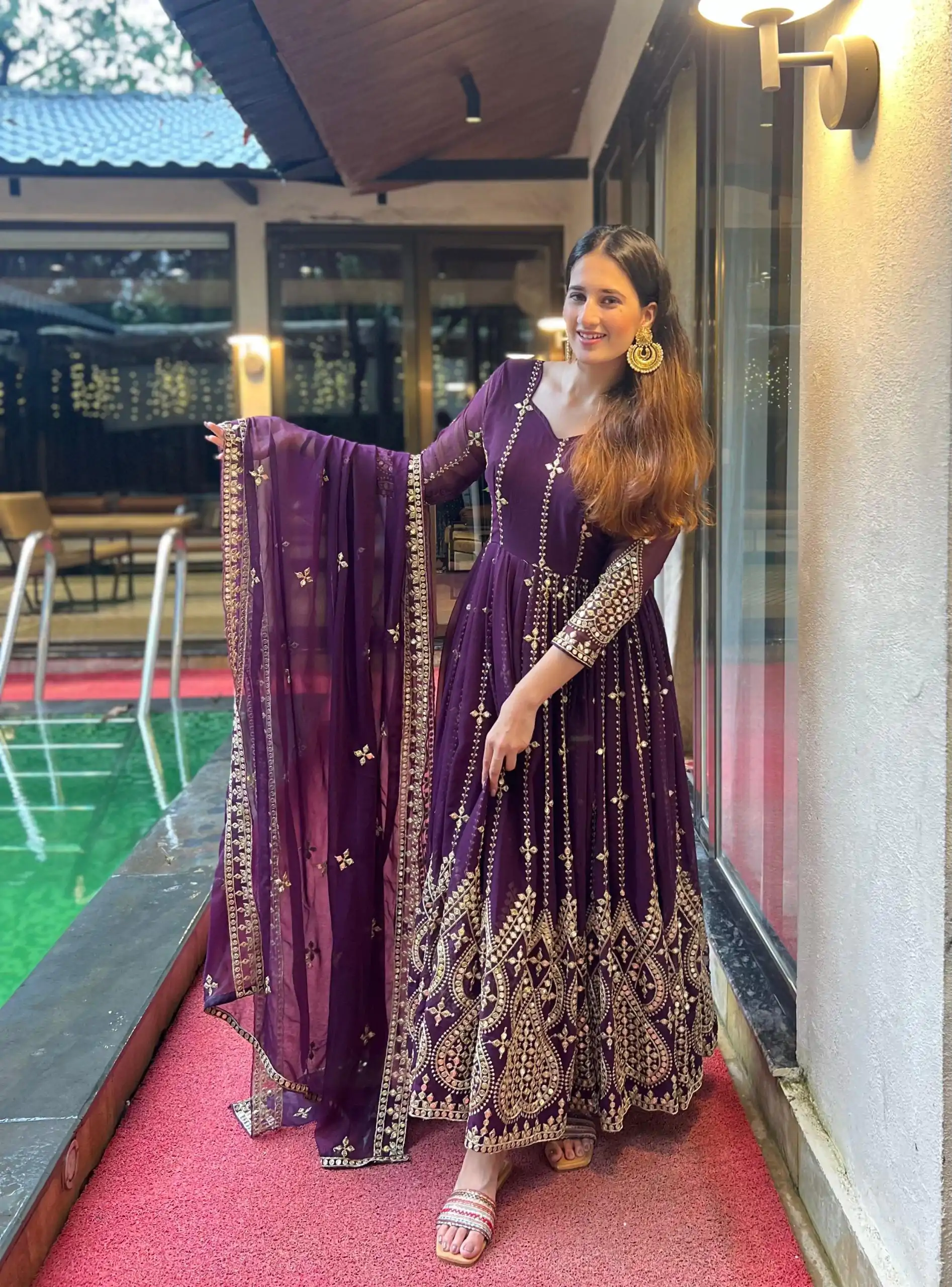 NF 1179 Purple Color Georgette Embroidery Sequence Salwar Suit Casual, Wedding, Party, Festive, Events . Expected Delivery  4-6 Working Days @2499 | Anarkali Suits, Bollywood Anarkali, Creative-Anarkali, Designer Anarkali, Embroidered Anarkali, Party Wear Anarkali