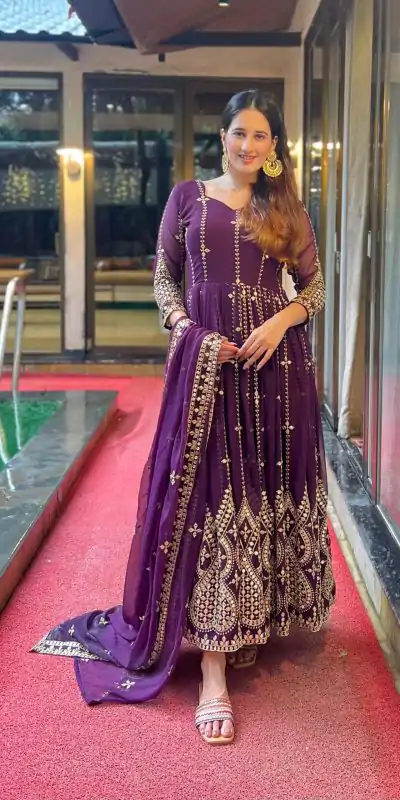 NF 1179 Purple Color Georgette Embroidery Sequence Salwar Suit Casual, Wedding, Party, Festive, Events . Expected Delivery  4-6 Working Days @2499 | Anarkali Suits, Bollywood Anarkali, Creative-Anarkali, Designer Anarkali, Embroidered Anarkali, Party Wear Anarkali