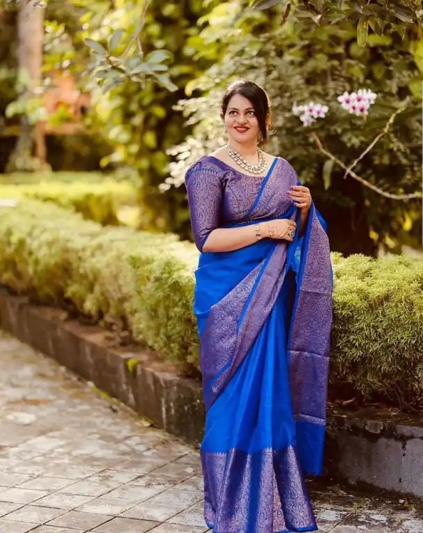 KP 3042 Royal Blue Color Soft Lichi Silk Jacquard On All Over Saree Casual, Party Wear, Wedding, Events Etc. Expected Delivery 4-6 Working Days @1349/- | Designer Sarees, Embroidered Sarees, Sarees, Bollywood Sarees, Creative Sarees, Ethnic Saree, Modern Digital sarees, Party Wear Sarees
