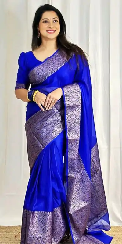 KP 3042 Royal Blue Color Soft Lichi Silk Jacquard On All Over Saree Casual, Party Wear, Wedding, Events Etc. Expected Delivery 4-6 Working Days @1349/- | Designer Sarees, Embroidered Sarees, Sarees, Bollywood Sarees, Creative Sarees, Ethnic Saree, Modern Digital sarees, Party Wear Sarees
