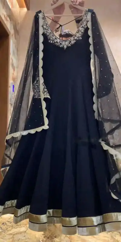 white christmas dresses Elegant Black Embroidered Anarkali Suit – Amrit Designer Studio