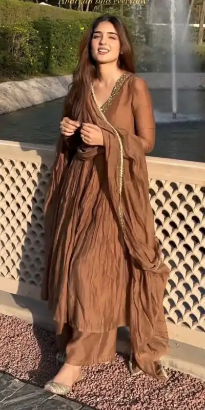 AD 152 Brown  Color Pure Chinon Silk Embroidery Sharara Suit Fancy Full Sleeve Wedding, Party, Festive, Events Etc. Expected Delivery  4-6 Working Days @1799/ | Casual Suits, Jump Suits, Salwar suit, Creative suits, Designer Suits, Palazzo Suits, Party Wear Suits, Patiala Suits, Straight Suits