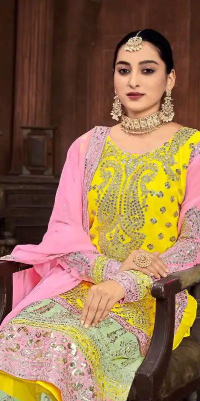 NSR 796 Yellow Color Heavy Georgette Embroidery Salwar Suit Casual, Party Festive, Events Etc. Expected Delivery 4-6 Working Days @2099/ | Casual Suits, Jump Suits, Salwar suit, Creative suits, Designer Suits, Palazzo Suits, Party Wear Suits, Patiala Suits, Straight Suits