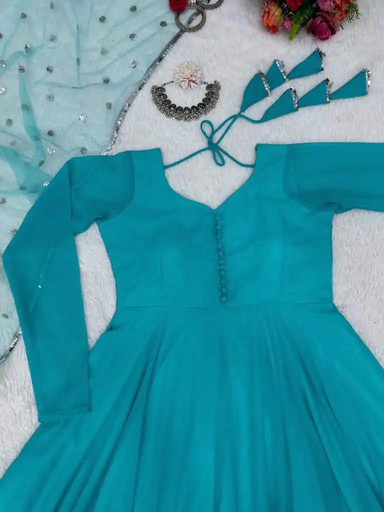 KD 1308 Blue Color Faux Georgette Plain Work Anarkali Suite Casual, Wedding, Party, Festive, Events Etc. Expected Delivery 4-6 Working Days @1799/- | Anarkali Suits, Creative-Anarkali, Designer Anarkali, Embroidered Anarkali, Party Wear Anarkali