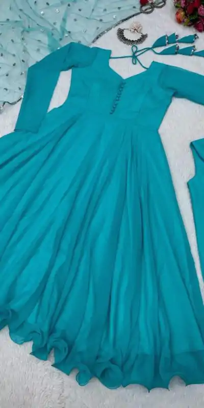 KD 1308 Blue Color Faux Georgette Plain Work Anarkali Suite Casual, Wedding, Party, Festive, Events Etc. Expected Delivery 4-6 Working Days @1799/- | Anarkali Suits, Creative-Anarkali, Designer Anarkali, Embroidered Anarkali, Party Wear Anarkali