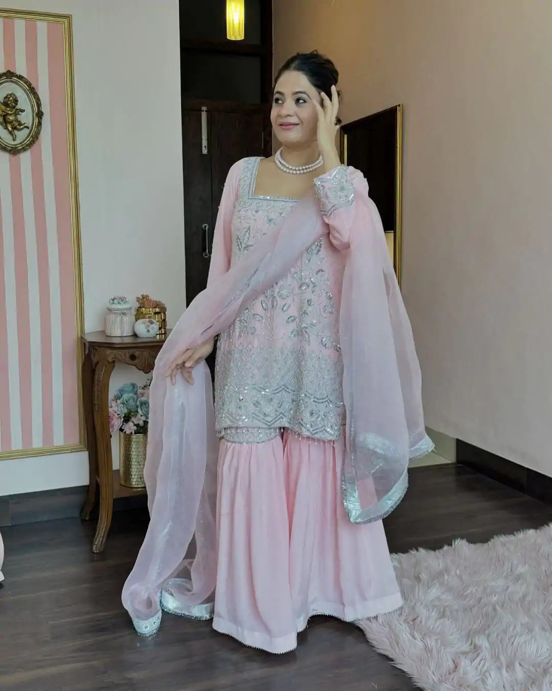 NF 1225 Light Pink Color Georgette Material Embroidery Salwar Suit Casual, Wedding, Party, Festive, Events . Expected Delivery  4-6 Working Days @2149 | Casual Suits, Salwar suit, Creative suits, Designer Suits, Palazzo Suits, Party Wear Suits, Patiala Suits, Straight Suits