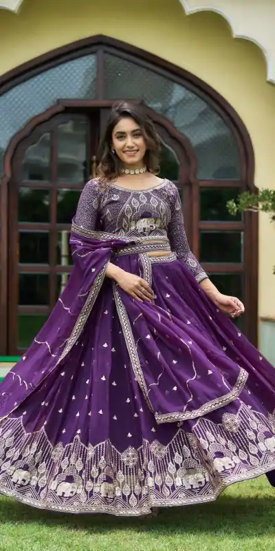 Ram 023 Violet Color Sequence Georgette Embroidery Lehenga Choli Casual, Wedding, Festive, Events Expected Delivery 4-6 Working Days @3049/- | Lehenga, Bollywood Lehenga, Creative Lehenga, Designer Lehenga, Embroidered Lehenga, Party Wear Lehenga