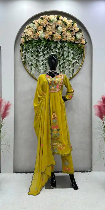 RTC 5541 Yellow Color Georgette Embroidery Real Mirror Salwar Suit Wedding, Party, Festive, Events Etc. Expected Delivery 4-6 Working Days @1599/- | Casual Suits, Jump Suits, Salwar suit, Creative suits, Designer Suits, Palazzo Suits, Party Wear Suits, Patiala Suits, Straight Suits