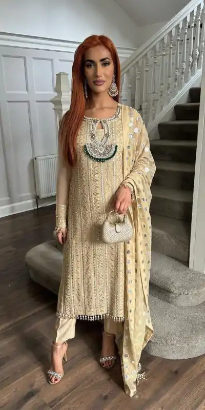 RTC 5676 Cream Color Alluring Georgette Thread Sequence Salwar Suit Casual, Wedding, Party, Festive, Events. Expected Delivery 4-6 Working Days @1699/- | Kurti, Bollywood Kurti, Creative Kurtis, Designer Kurti, Party Wear Kurti, Selfie Kurti