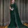 JR-620 Green Sequin Georgette With Embroidery Work Saree Casual, Party Wear, Wedding, Events Etc.4-6 Working Days @ 1748/- only | Designer Sarees, Embroidered Sarees, Sarees, Bollywood Sarees, Creative Sarees, Ethnic Saree, Modern Digital sarees, Party Wear Sarees