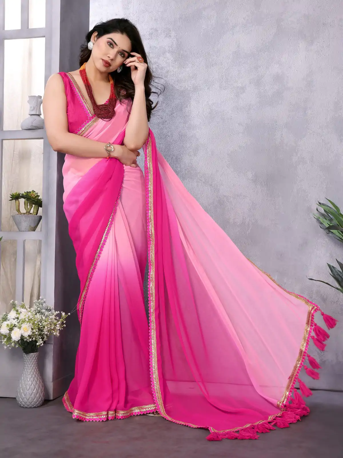 Jr Pop Rose Pink : Faux Peding Georgette Party, Wedding, Festive, Events Etc. 4-6 Working Days @1549/- Only | Designer Sarees, Embroidered Sarees, Sarees, Bollywood Sarees, Creative Sarees, Ethnic Saree, Modern Digital sarees, Party Wear Sarees