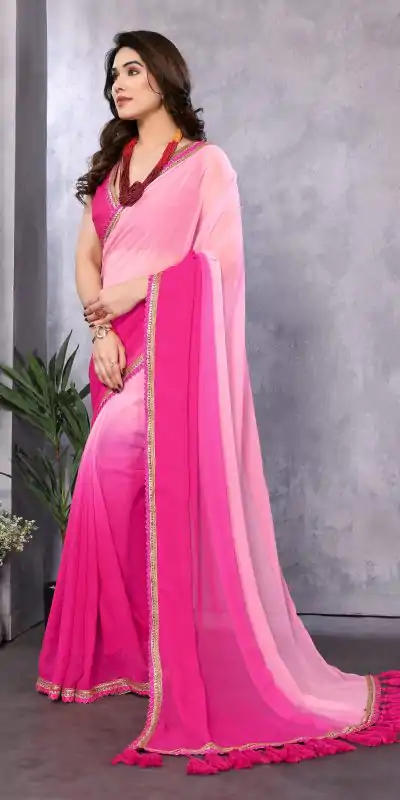 Jr Pop Rose Pink : Faux Peding Georgette Party, Wedding, Festive, Events Etc. 4-6 Working Days @1549/- Only | Designer Sarees, Embroidered Sarees, Sarees, Bollywood Sarees, Creative Sarees, Ethnic Saree, Modern Digital sarees, Party Wear Sarees