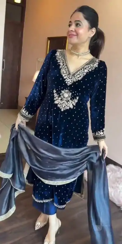 RTC 5771 Navy Blue Viscos Velvet Thread Work Salwar Suit Wedding, Party, Festive, Events Etc 4-6 Working Days @ Rs 2099/- | Casual Suits, Jump Suits, Salwar suit, Creative suits, Designer Suits, Palazzo Suits, Party Wear Suits, Patiala Suits, Straight Suits